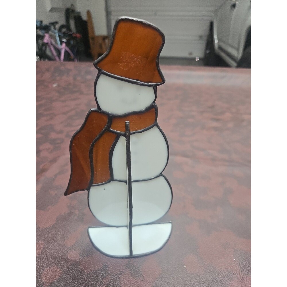 vtg stained glass snowman figurine on stand Half Of The Stand Is Broken 9" - Picture 2 of 4